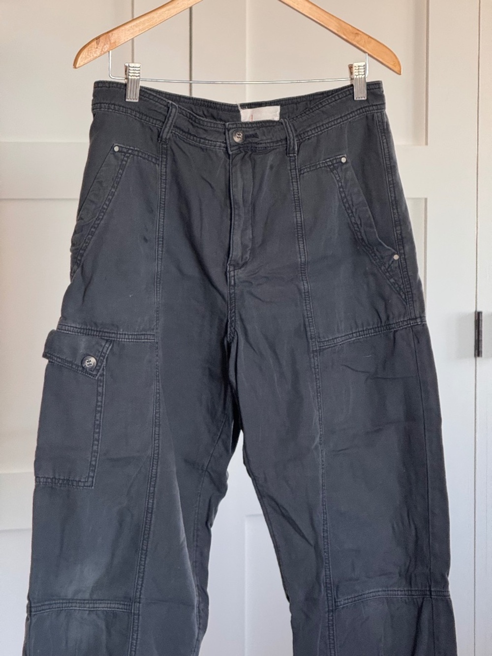 ANTHROPOLOGIE Dark Blue Utility Cropped Cargo Stlye Barrel Pants Women's Size‎ 8